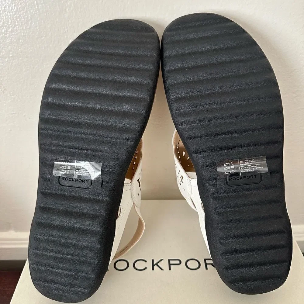 Rockport Women’s sling back leather flat white sandal Sz 11, NIB